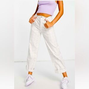 Lilac and Sage check Print Slouchy Chinos